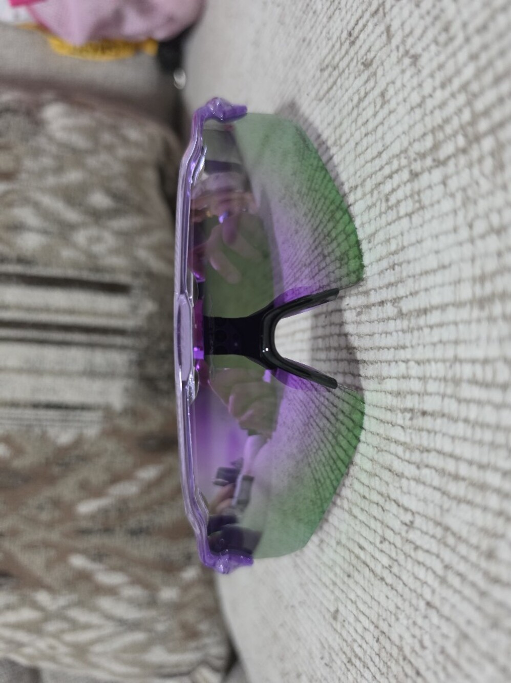 Purple-Green Mirrored Sports Visor Sunglasses